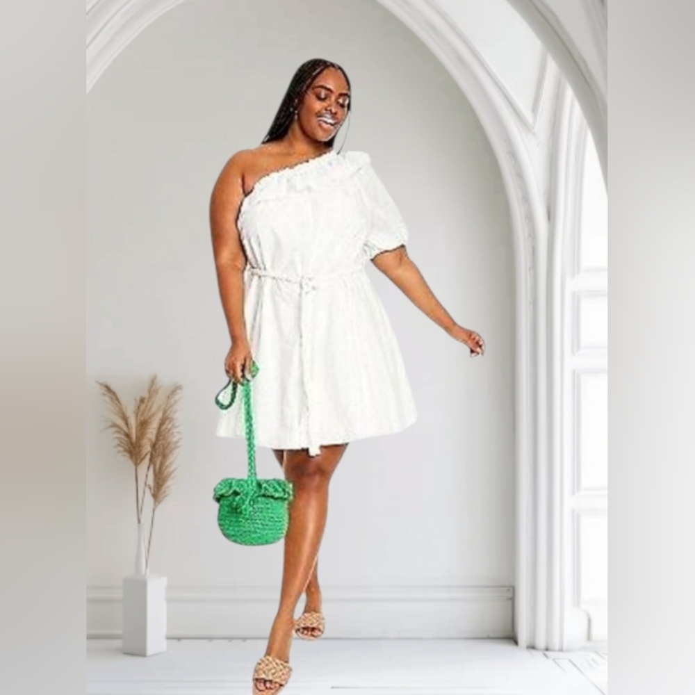 RHODE X TARGET WHITE ONE SHOULDER GODDESS DRESS  BELTED PLUS SIZE 1XL NWT